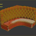 Red Curved Multi Seat Sofa With Tufted Diamond Pattern And Velvet Upholstery