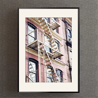 Vintage Style Urban Landscape Painting With Red Brick Building Metal Fire Escape And Multiple Windows 3d model