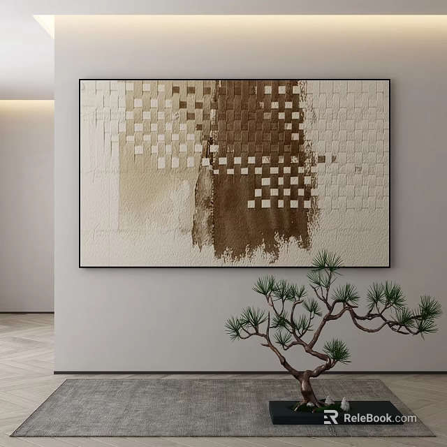 Modern Abstract Painting With Geometric Squares And Brown Beige Textured Brushstrokes 3d model 