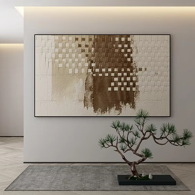 Modern Abstract Painting With Geometric Squares And Brown Beige Textured Brushstrokes 3d model