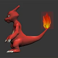 Red Creature With Flame Tail Green Eyes And White Claws Standing On Black Surface