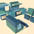 Abstract Sofa Collection With Geometric Shapes And Blue Green Tones In Modern Design