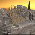Wooden Platform Structure On Rocky Terrain With Wooden Beams Small Plants And Tall Tree