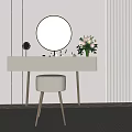 Modern Vanity Table With Round Mirror Stool And Potted Plant Decor 3d model