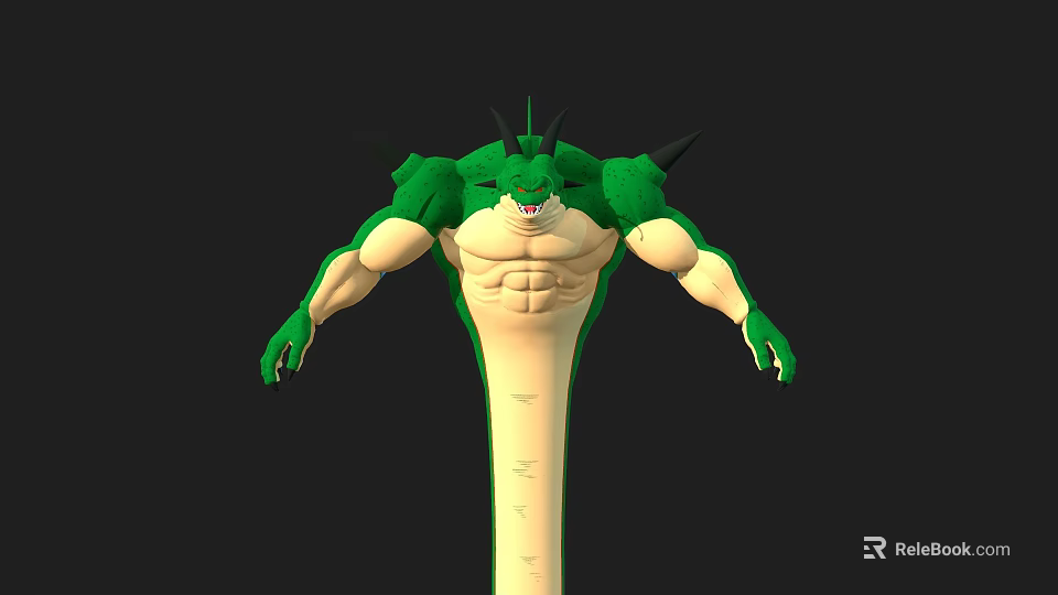 Green Muscular Game Movie Character With Spiked Head And Yellow Belly 3d model 