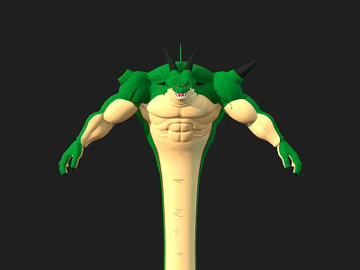 Green Muscular Game Movie Character With Spiked Head And Yellow Belly 3d model