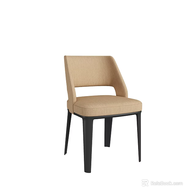 Stylish Beige Upholstered Modern Dining Chair With Black Legs And Ergonomic Backrest 3d model 