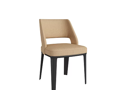 Stylish Beige Upholstered Modern Dining Chair With Black Legs And Ergonomic Backrest 3d model