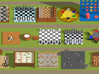 Classic Board Game Collection with Chess Checkers Ludo Dice and Game Pieces for Entertainment 3d model