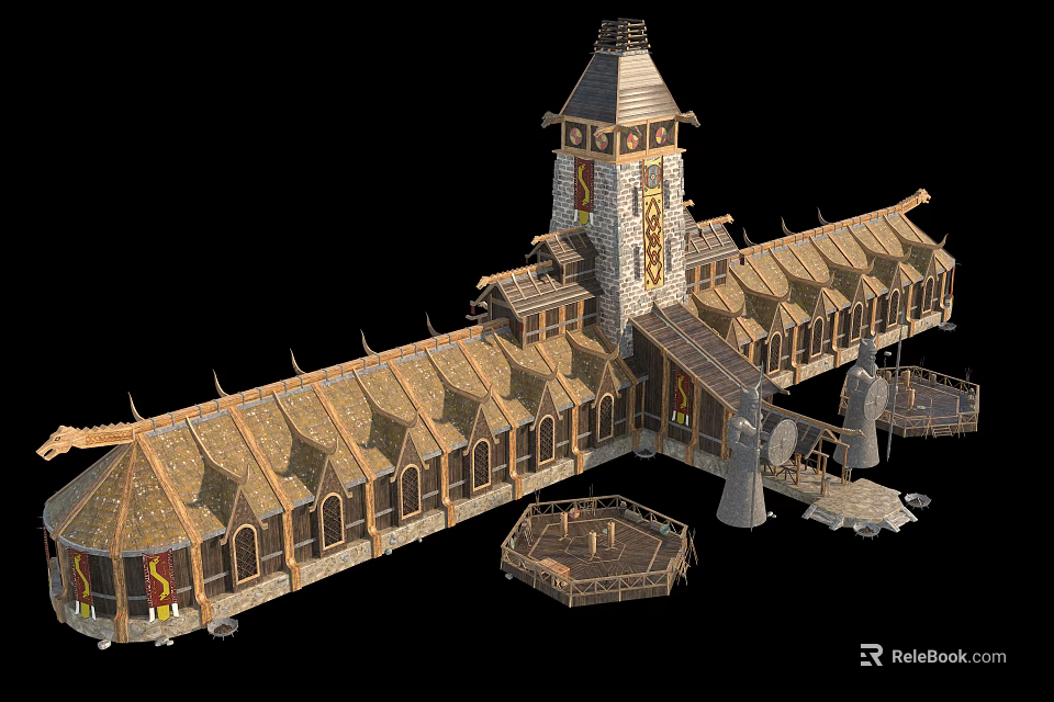 Traditional Wooden House With Tower Gabled Roofs And Detailed Wooden Structure 3d model 
