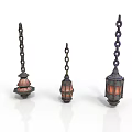 Three Ornate Vintage Pendant Lamps With Hanging Chains And Diverse Shapes