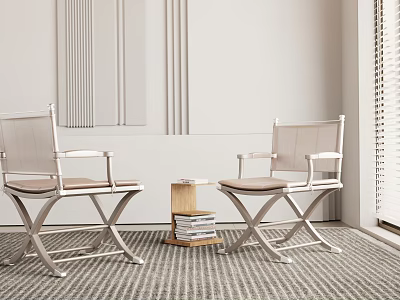 Modern Metal Frame Chairs With Small Side Table And Stack Of Books 3d model