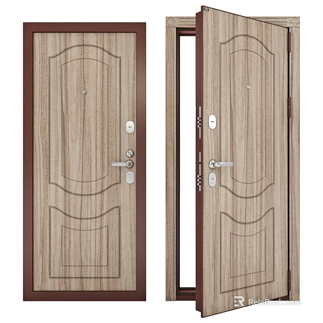 Wooden Front Door Design Featuring Lock System And Structural Details 3d model