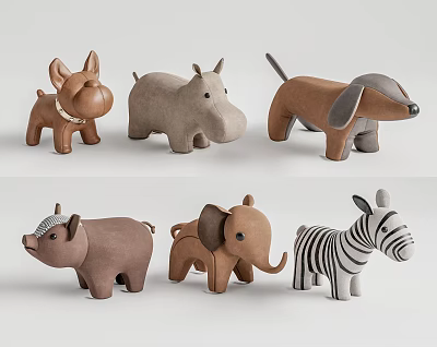 Cute Animal Shaped Children's Chairs with Dog Hippo Badger Pig Elephant Zebra Designs 3d model