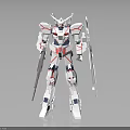 Futuristic White Robot Mecha With Red Blue Accents And Long Swords