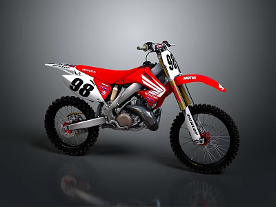 Red And White Dirt Bike Motorcycle Featuring Number 98 Stylish Design And Off Road Tires 3d model
