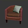 Elegant Brown Leather Armchair With Studded Trim Light Cushion And Wooden Legs