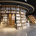 Modern Spacious Library Interior With Circular Bookshelves And Book Art 3d model