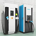 Delta Electric Vehicle Charging Stations With White And Blue Design And Display Screens
