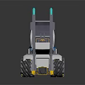 Modern 3D Rendered Forklift With Yellow Forks Gray Cab And Blue Accents