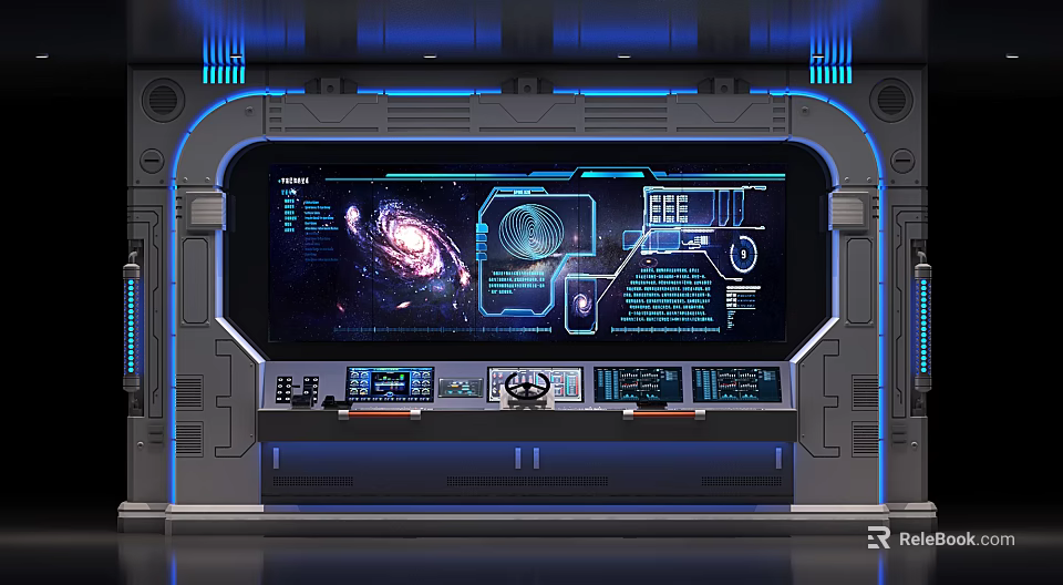 Futuristic Space Control Panel With Galaxy Display And Holographic Tech Interface 3d model 
