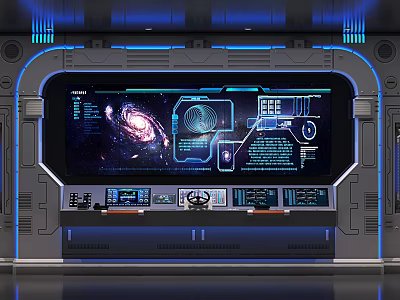 Futuristic Space Control Panel With Galaxy Display And Holographic Tech Interface 3d model