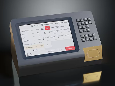 Modern Data Terminal Equipment With Touch Screen Keypad And Gold Label Slot 3d model