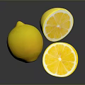 Fresh Ripe Whole Lemon and Sliced Lemon with Juicy Pulp on Dark Surface