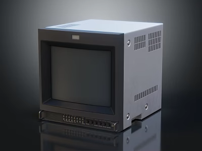 Vintage CRT Television With Gray Body Control Buttons And Ventilation Grilles On Smooth Surface 3d model