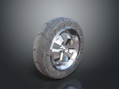 Car Tire With Silver Metallic Wheel Rim And Textured Tread Close-up View 3d model