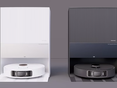 White and Dark Xiaomi Robotic Vacuum Cleaners with Charging Docks Daily Home Appliances 3d model