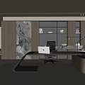 Modern Office Interior With Elegant Wooden Bookshelves Marble Wall Desk Laptop And Table Lamp