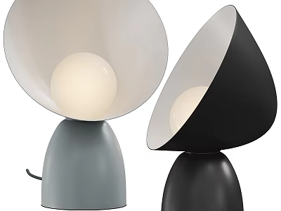 Two Modern Table Lamps in Gray and Black with Conical Shades and Illuminated Design 3d model