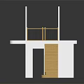 Wooden Staircase With Railing Connecting Upper And Lower Levels In White Building