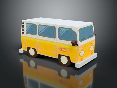 Retro Yellow And White Pixel Art Style Bus With Classic Exterior Design 3d model