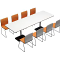 Modern Dining Table Set With White Rectangular Table And Orange Grey Chairs Metal Legs 3d model
