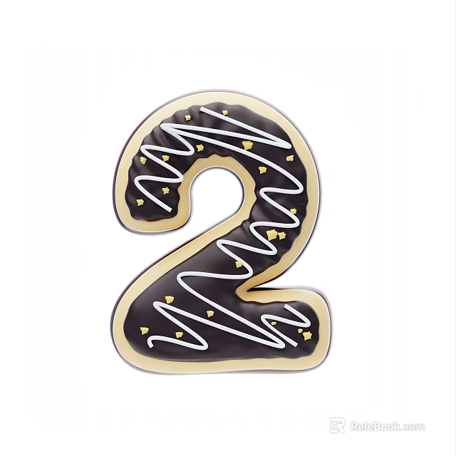 Chocolate Colored Number 2 Shape Decorative Ornament Set With White Icing And Gold Specks 3d model 