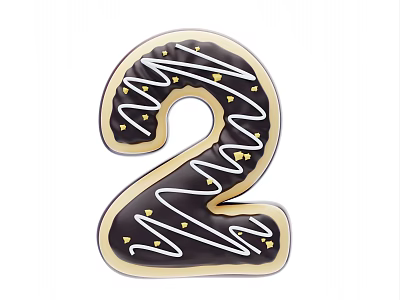 Chocolate Colored Number 2 Shape Decorative Ornament Set With White Icing And Gold Specks 3d model