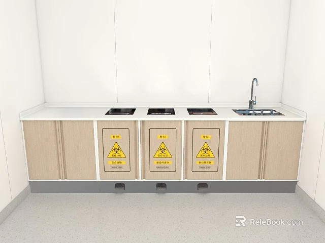 Modern Medical Devices Treatment Station With Sink And Warning Sign Waste Bins For Clinical Use 3d model 