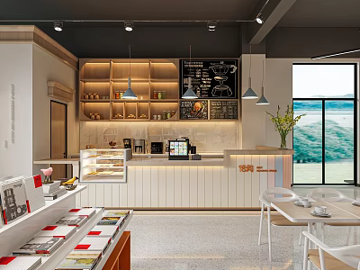 Book Art Showcase In Modern Café Interior Design 3d model