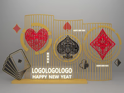 Photo Check In Spot With Playing Card Design Heart Spade Diamond And Happy New Year 3d model