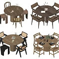 Modern Round Dining Table Sets With Chairs Vase Tableware And Various Styles 3d model