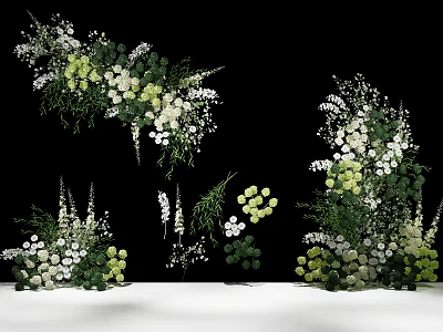 Elegant Natural Floral Installation With White Green Flowers And Diverse Decorative Designs 3d model