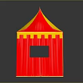 Red And Yellow Castle Shaped Tent With Pointed Roof And Windows