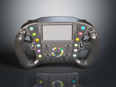 Electronic Electrical Carbon Fiber Racing Steering Wheel With Display Screen Colorful Buttons And Control Knobs 3d model
