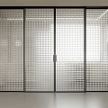 Modern Interior Sliding Doors With Black Frame Grid Pattern Transparent Glass Room Divider 3d model