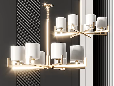 Modern Luxury Chandelier Design With Gold Metal Frame And White Glass Shades 3d model