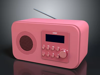 Divoom Pink Radio With Antenna Display Screen Control Knob And Buttons 3d model