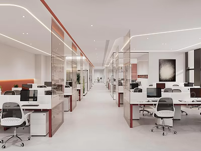 Modern Office Interior Design With Open Layout Glass Partitions Work Desks And Ergonomic Chairs 3d model