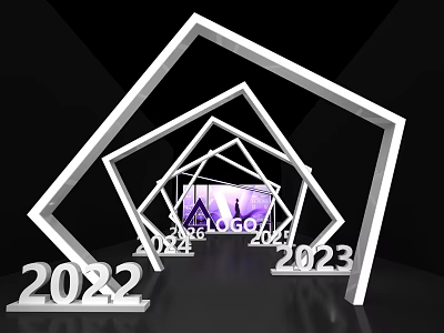 Event Entrance With Geometric Frames And 2022 2023 2024 Numbers Purple Lighting 3d model
